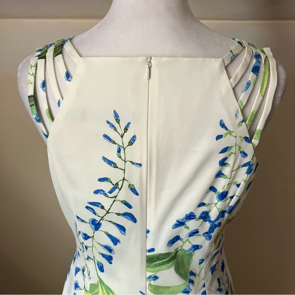 Karen Millen White Ivory Floral Wisteria Print Strappy Sheath Dress size 8 - Picture 4 of 11